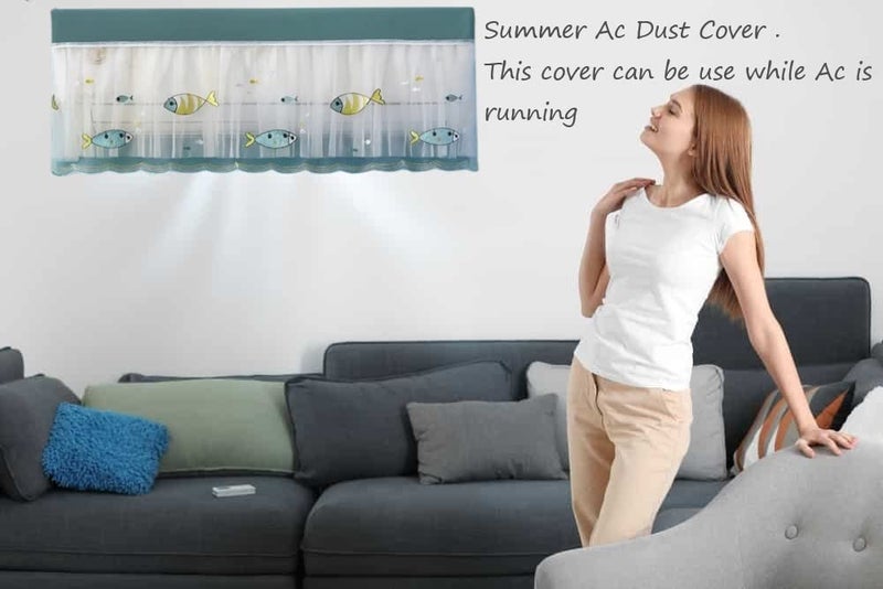 DARSHANAM WORLD polyester blend Premium Work Indoor AC Dust Protection Cover Dust Proof Washable AC Cover for All Season Open Type Running Mode AC Cover 1.5 Ton (38 X 12 X 9 inch ) (GREEN FISH) - Image 3