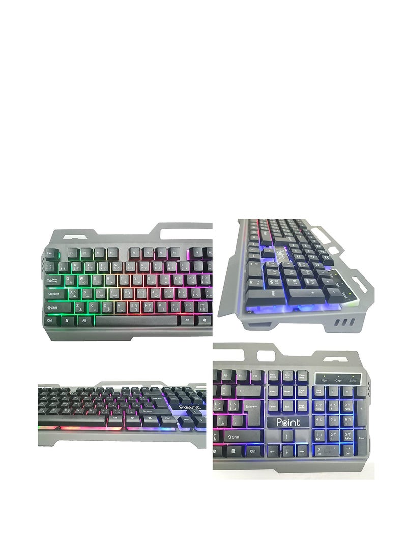 بوينت - كومبو بوينت PT-1000 - لوحة مفاتيح 4 في 1 للألعاب ، سماعة رأس للألعاب USB ، فأرة ألعاب 3200 نقطة في البوصة وماوس باد - متعدد الألوان - Image 1