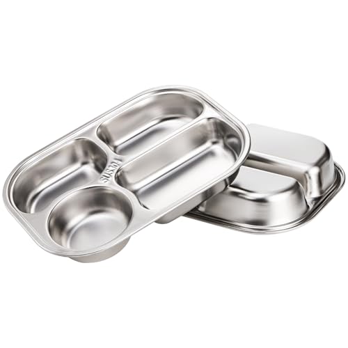 DEAYOU 4 Pack 18/10 Stainless Steel Divided Plate, Small Child Plate with 4-Compartment, Portion Control Serving Platter, Mess Food Sectioned Tray for Dinner, Lunch, Cafeteria, Kids, Adult - Image 4