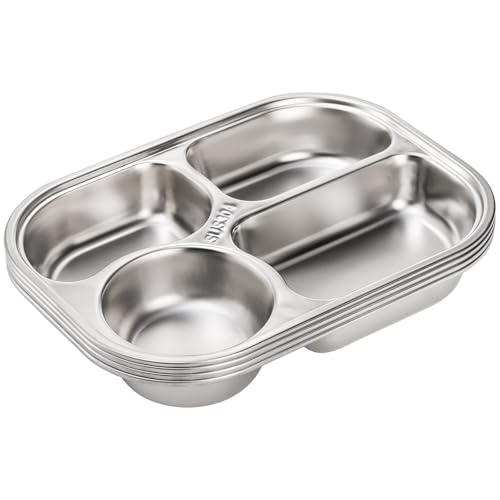 DEAYOU 4 Pack 18/10 Stainless Steel Divided Plate, Small Child Plate with 4-Compartment, Portion Control Serving Platter, Mess Food Sectioned Tray for Dinner, Lunch, Cafeteria, Kids, Adult - Image 5