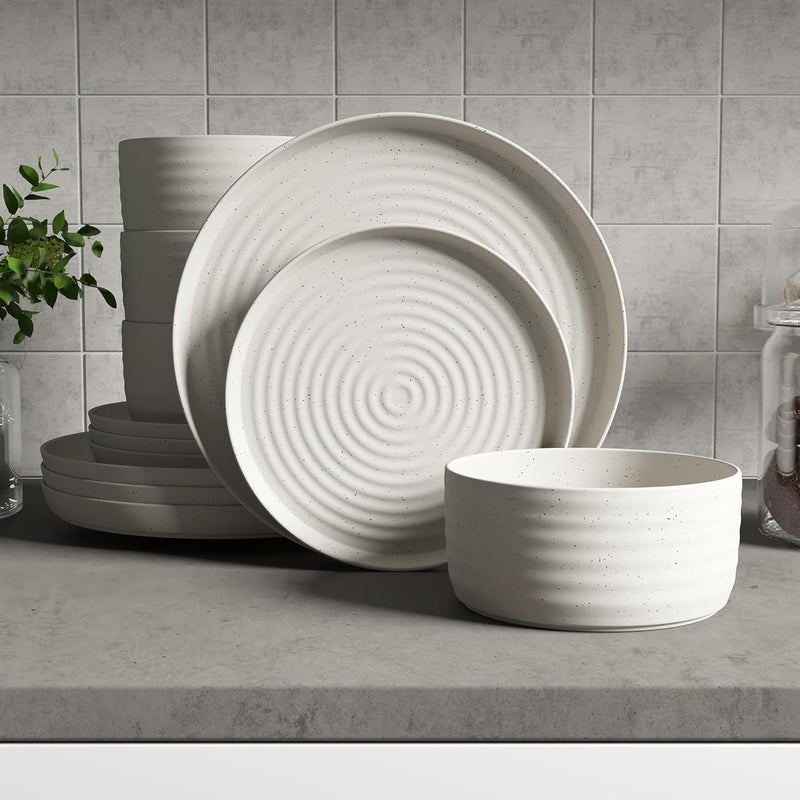 Safdie Stoneware Dinnerware Set Dishes for 4 Plates and Bowls Set Microwave Safe Platos de Cocina Kitchen Plates Cream Ivory - Image 5
