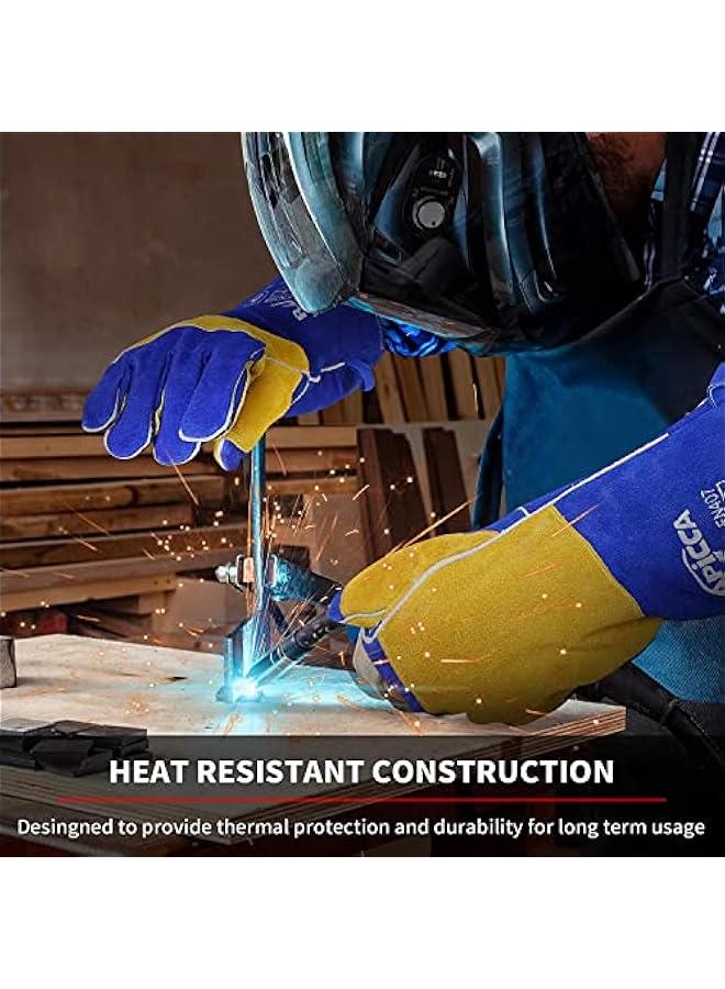 Generic Welding Gloves Fire Heat Resistant: Blue 16IN 932℉ - Fireproof Leather For Stick Mig Flux-Core Welder Forge Blacksmith Fireplace Wood Stove Fire Pit Furnace Handling Dry ice - One Size - Image 2