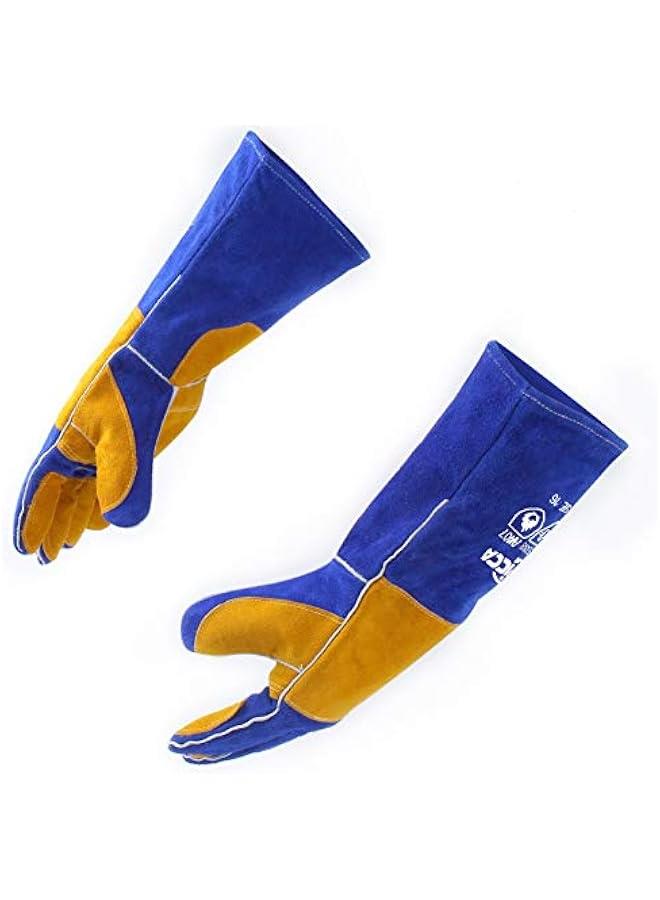 Generic Welding Gloves Fire Heat Resistant: Blue 16IN 932℉ - Fireproof Leather For Stick Mig Flux-Core Welder Forge Blacksmith Fireplace Wood Stove Fire Pit Furnace Handling Dry ice - One Size - Image 1