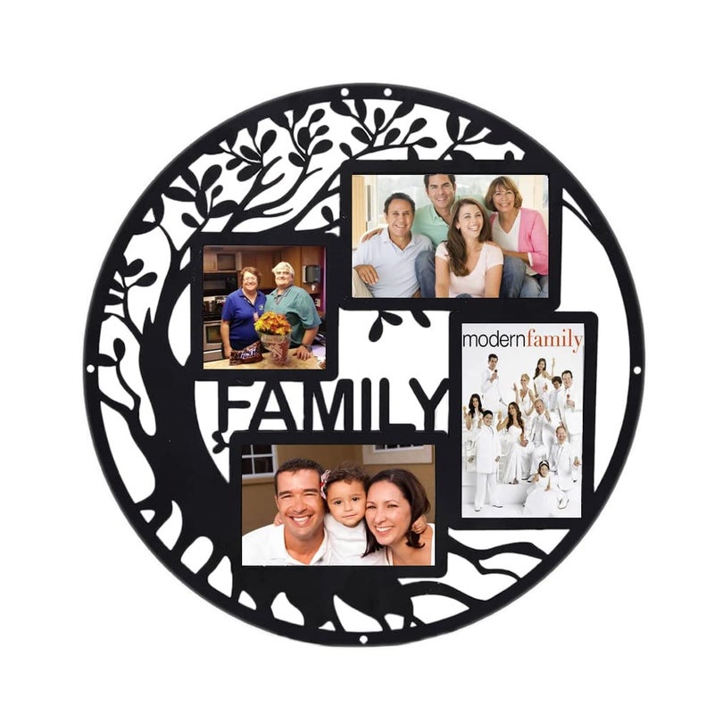 Fosinz Family Tree Picture Frame Collages for Wall Decor Metal Multi Frames Round Circular Circle Hanging Photos black 1575 x 1575 x 03 