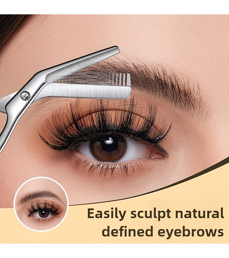 Stainless Steel Specialized Eyebrow Scissors with Comb Ergonomic Design - Image 2