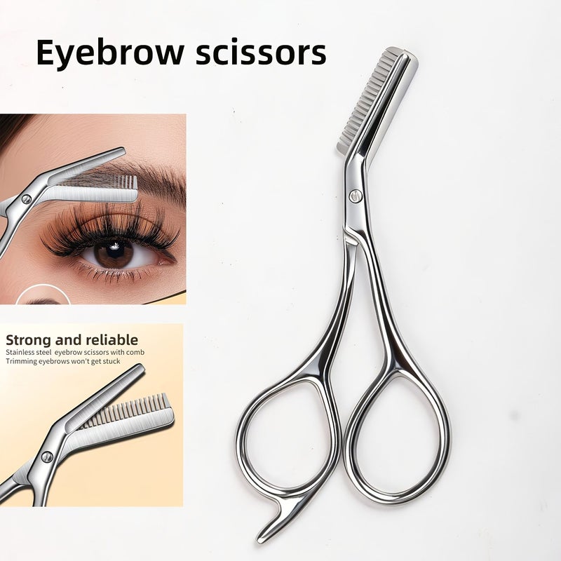 Stainless Steel Specialized Eyebrow Scissors with Comb Ergonomic Design - Image 1