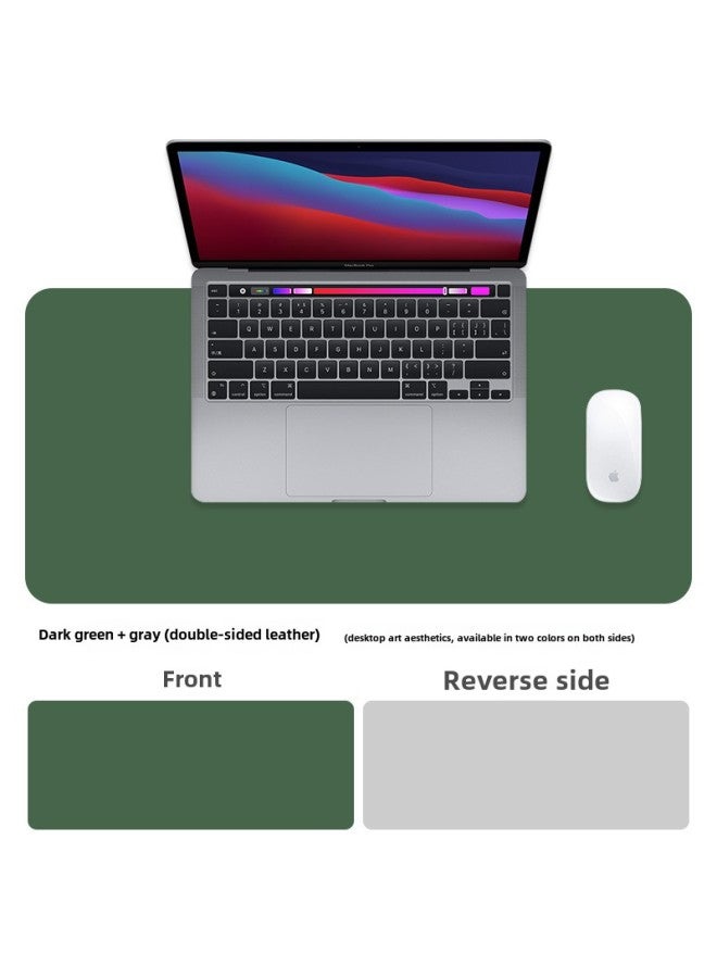 Leather Mouse Pad Oversized Logo Pattern Computer Office Desk Pad Waterproof Solid Color Mouse Pad-Color:100x 50 No Car Line-Pattern:Double-sided Dark Green + Gray - Image 1