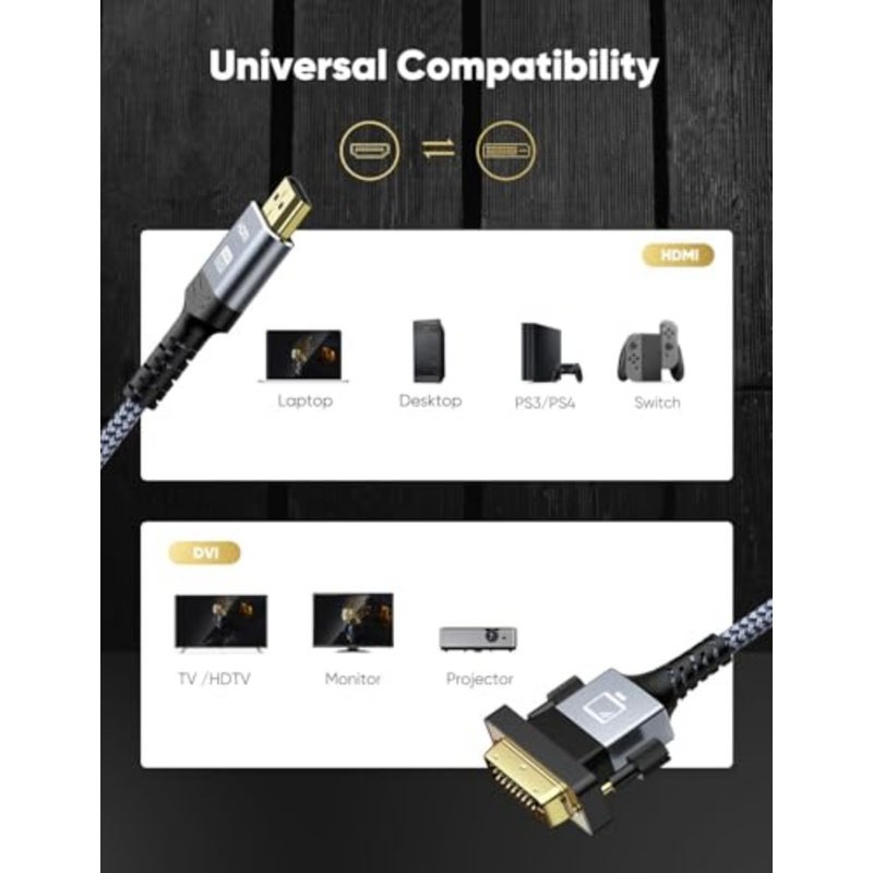 كابل HDMI إلى DVI بطول 1.83 متر - محول ذهبي ثنائي الاتجاه [1080p FHD] مع نسيج نايلون لمتانة عالية لأجهزة التلفاز والشاشات وأجهزة الكمبيوتر وأجهزة الكمبيوتر المحمولة وبطاقات الفيديو وأجهزة الألعاب من Azoni - Image 4