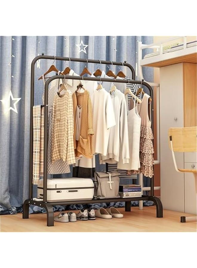 MIXDE Clothes Rack,1.5m High Double Rod Garment Rack with Storage Shelf,Clothes Display Rack,Portable Clothing Racks for Clothes Shoes Handbags,Multi-Purpose for Home Bedroom (Black) - Image 5