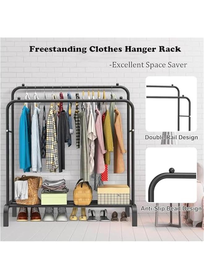 MIXDE Clothes Rack,1.5m High Double Rod Garment Rack with Storage Shelf,Clothes Display Rack,Portable Clothing Racks for Clothes Shoes Handbags,Multi-Purpose for Home Bedroom (Black) - Image 2