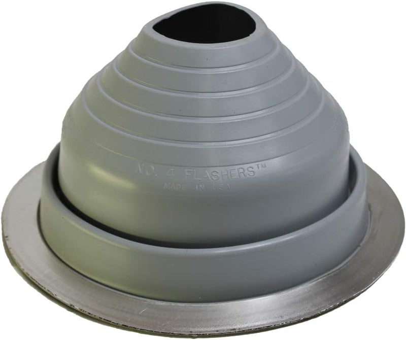 Flashers #4 Grey EPDM Round Flexible Roof Jack Pipe Boot Metal Roofing Pipe Flashing (Pipe OD 3" to 6-1/4") - 100% Made in The USA - Image 1