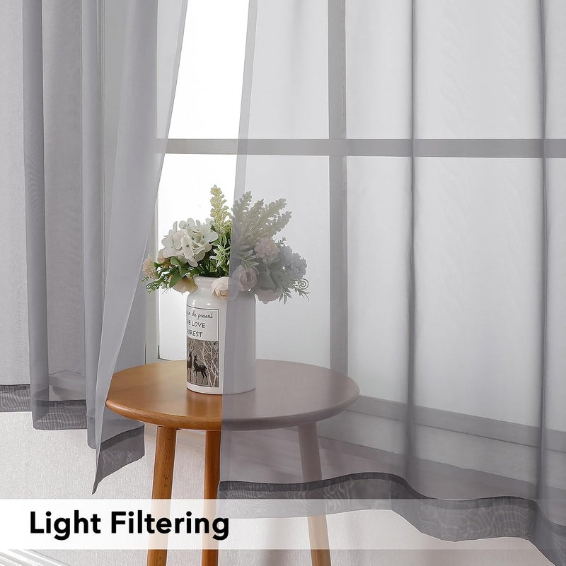 SimpleBrand Rod Pocket Top Solid Voile Sheer Curtains for Bedroom, 54 Inch Length Drapes Set of 2, Lightweight and Light Filtering Elegant Ivory Curtains Panels Window Treatment, 42W×54L, Grey - Image 3