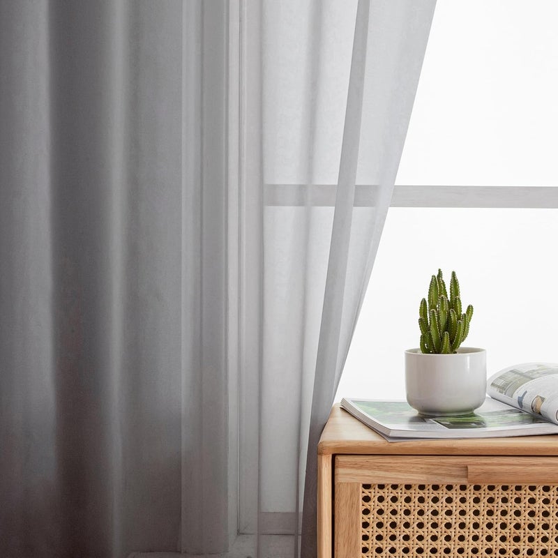 SimpleBrand Rod Pocket Top Solid Voile Sheer Curtains for Bedroom, 54 Inch Length Drapes Set of 2, Lightweight and Light Filtering Elegant Ivory Curtains Panels Window Treatment, 42W×54L, Grey - Image 2