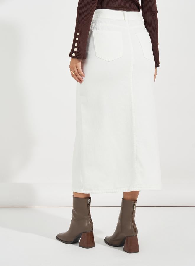 Styli High Rise Straight Hem Midi Skirt with Front Slit  - Image 4