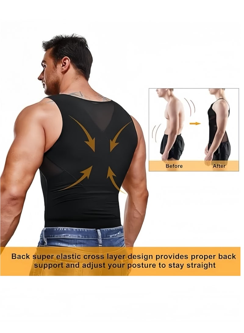 Lee Yon Chest Compression Vest Men Body Shaper Sleeveless Posture Corrector Slimming Waist Control Tummy Trimmer Mesh Tops Compression Shirt for Men Slimming Undershirt Body Shaper Tank top Shapewear Vest, Black, L (60-80KG)  - Image 5