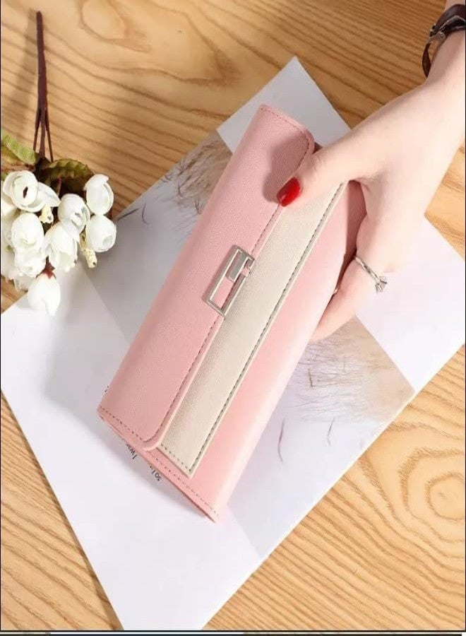 Vroxy PU Leather Tri-Fold Large Zipper Wallet Daily Use Hand Purse Document Phone, id/Case/Coin, Storage Woman Travel Purse (1Pcs) - Image 2