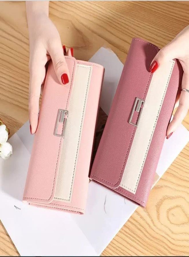 Vroxy PU Leather Tri-Fold Large Zipper Wallet Daily Use Hand Purse Document Phone, id/Case/Coin, Storage Woman Travel Purse (1Pcs) - Image 3