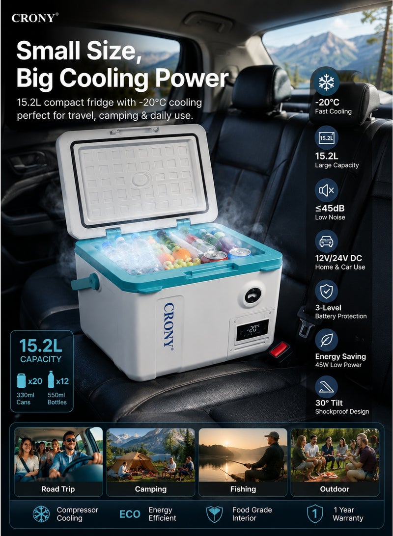 Crony 15L 15l portable car refrigerator freezer. DC/AC Power Supply, with LED Display & Tie-Down Slots  Ideal for road trips, outdoor activities, and fishing enthusiasts. - Image 3
