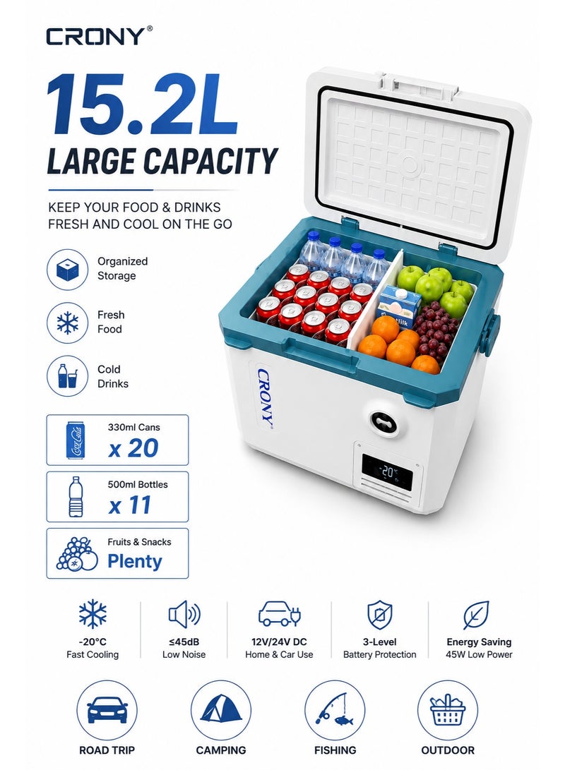 Crony 15L 15l portable car refrigerator freezer. DC/AC Power Supply, with LED Display & Tie-Down Slots  Ideal for road trips, outdoor activities, and fishing enthusiasts. - Image 2
