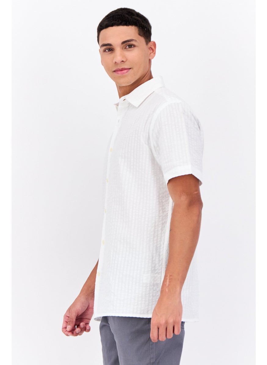 Men Regular Fit Short Sleeves Stripe Casual Shirt, White - pzsku/Z749F07A8BE0F0584AC6BZ/45/_/1739801675/7c8c52e8-0919-403f-859d-7545fd5c48ce