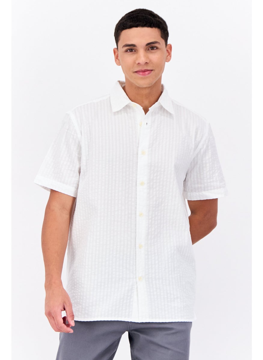 Men Regular Fit Short Sleeves Stripe Casual Shirt, White - pzsku/Z749F07A8BE0F0584AC6BZ/45/_/1739801811/126bcd43-966e-4d6d-91c9-5894bd10dfff