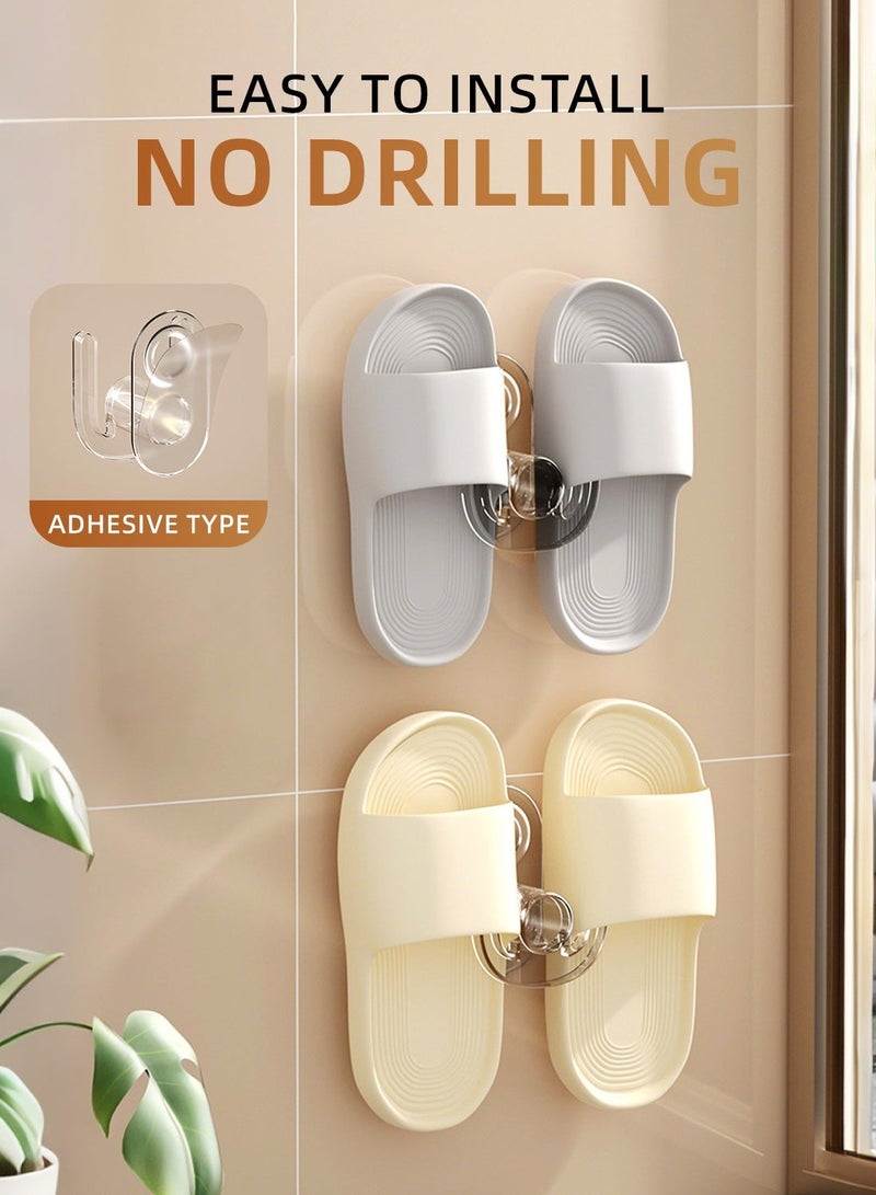 4 pcs Wall Mounted Shoe Rack, Adhesive Shoes Rack for Bathroom, Small Slipper Rack Hanger, Drill-Free Reusable Suction Shoe Rack, Space-Saving Shoes Organizer for Corners and Walls - Image 1