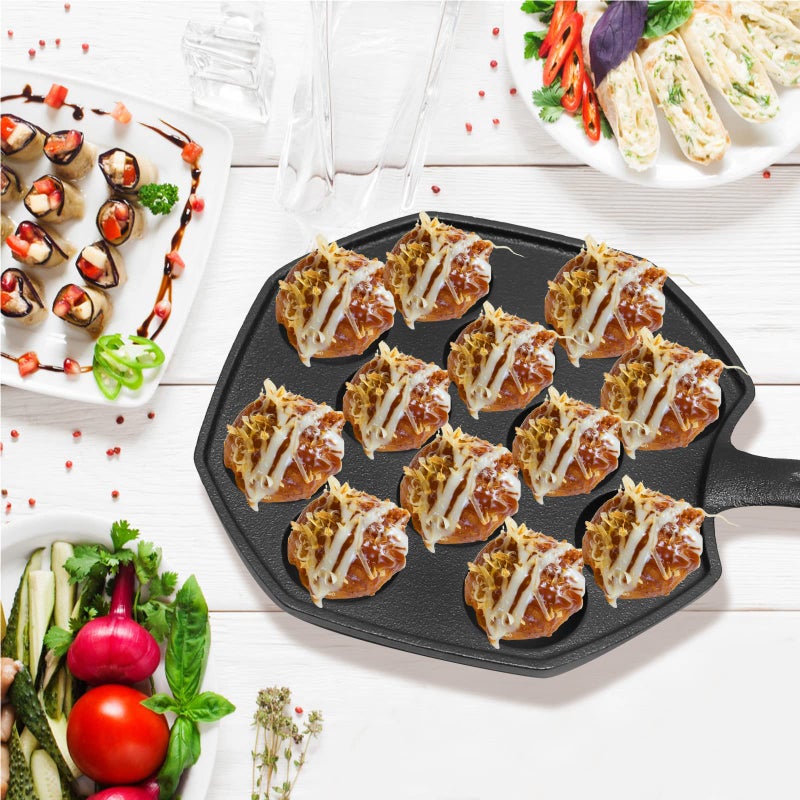 Anxingo Cast Iron Takoyaki Pan - 12 Hole Heavy Duty Square Cooking Plate Octopus Ball Maker 1.5" Half Sphere Takoyaki Maker for Baking Cooking - Image 5