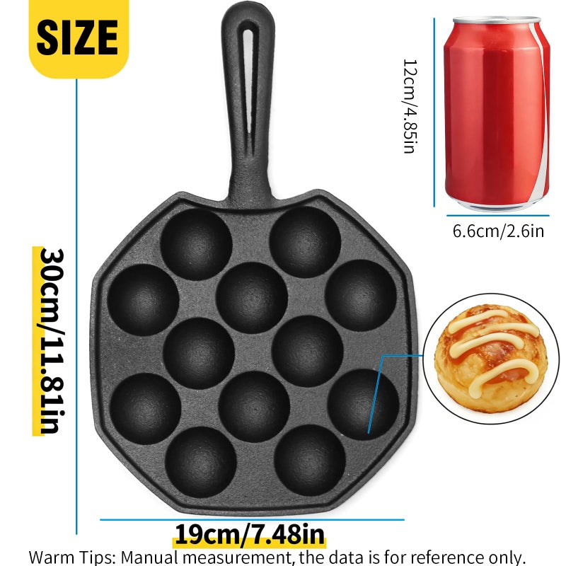 Anxingo Cast Iron Takoyaki Pan - 12 Hole Heavy Duty Square Cooking Plate Octopus Ball Maker 1.5" Half Sphere Takoyaki Maker for Baking Cooking - Image 2