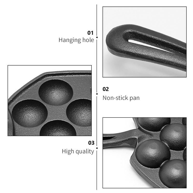 Anxingo Cast Iron Takoyaki Pan - 12 Hole Heavy Duty Square Cooking Plate Octopus Ball Maker 1.5" Half Sphere Takoyaki Maker for Baking Cooking - Image 3