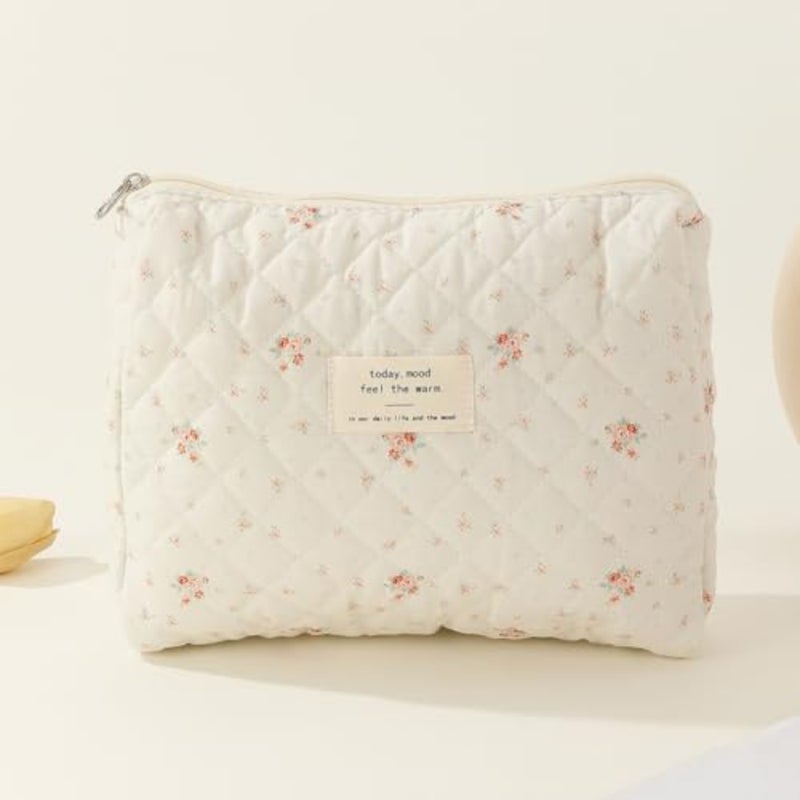 Set of 3 Quilted Cosmetics Bags, Large Toiletry Bags with Aesthetic Floral Pattern, Cotton, Travel Skincare Bags for Women and Girls, Cosmetic bag - Image 3