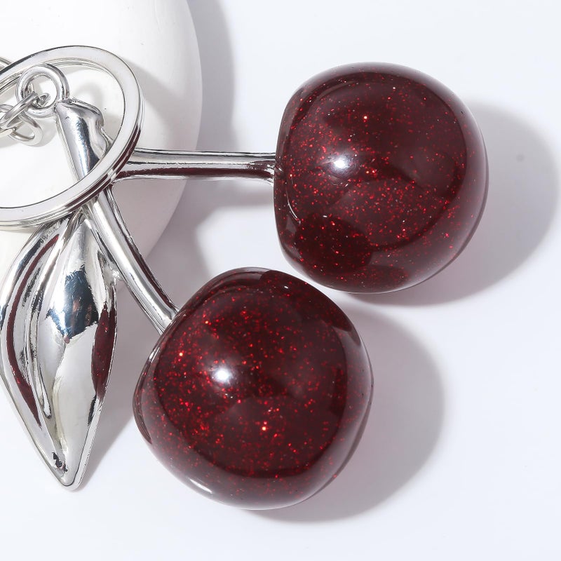 SORGERLY Silver Cherry Bag Charm Keychain - Cute Purse Handbag Fruit Accessories - Beautiful Birthday Gift for Women (Red) - Image 4