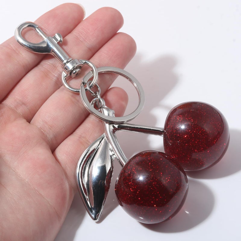 SORGERLY Silver Cherry Bag Charm Keychain - Cute Purse Handbag Fruit Accessories - Beautiful Birthday Gift for Women (Red) - Image 2