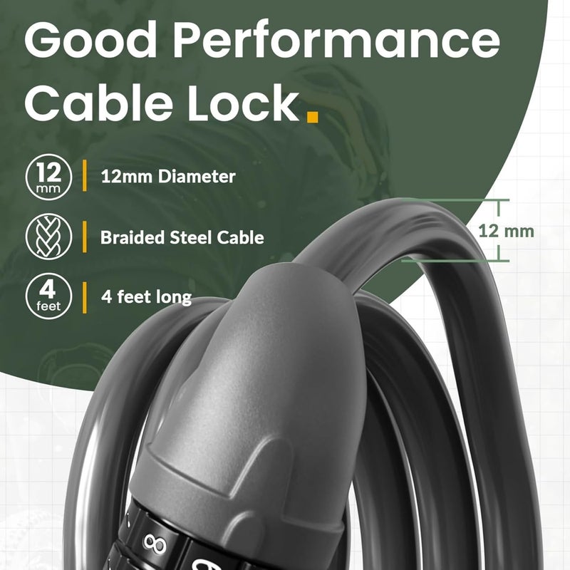 Titanker Bike Lock, Bicycle Lock 4 Feet Cable Lock 1/2 Inch Resettable Bike Lock Combination with Mounting Bracket, Bike Accessories for Bicycle, Electric Scooter, Motorcycle - Image 3
