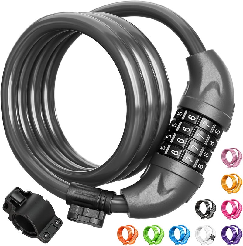 Titanker Bike Lock, Bicycle Lock 4 Feet Cable Lock 1/2 Inch Resettable Bike Lock Combination with Mounting Bracket, Bike Accessories for Bicycle, Electric Scooter, Motorcycle - Image 1