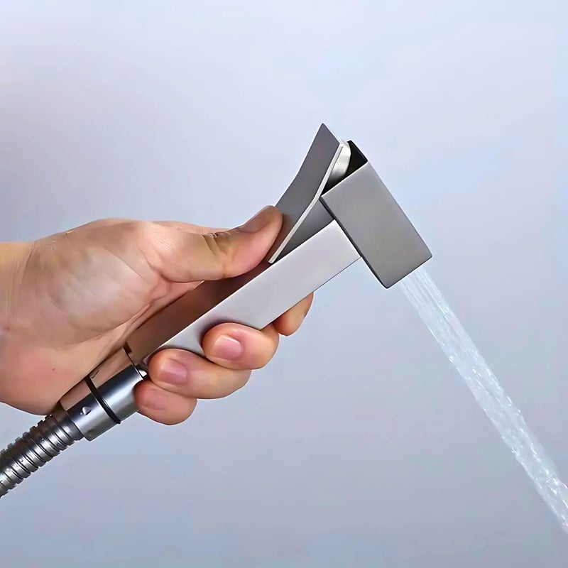 Ozzo Premium Brass Square Health Faucet Set for Bathroom Handheld Jet Spray with Easy Grip 1Meter Stainless Steel Flexible Hose Wall Hook Chrome Finish - Image 1