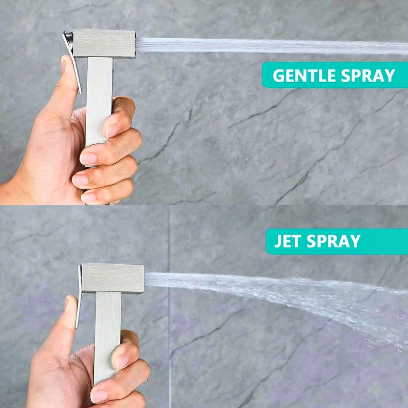 Ozzo Premium Brass Square Health Faucet Set for Bathroom Handheld Jet Spray with Easy Grip 1Meter Stainless Steel Flexible Hose Wall Hook Chrome Finish - Image 4