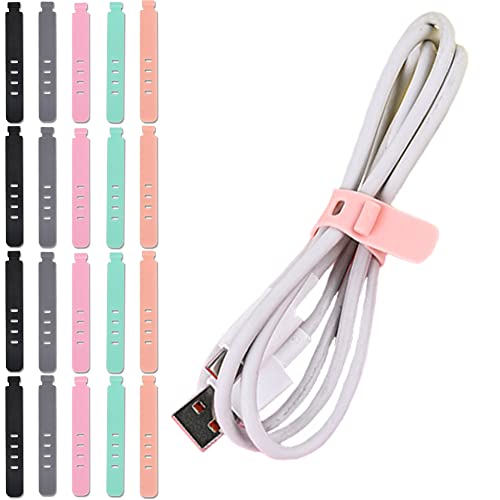 Bowiemall Adjustable Cord Organizer 20Pcs Cable Ties Cable Management Cord Straps ReusableCable Management Wire Straps for Home Office Data Centers USB Desk Electronics Accessories Organizing - Image 1