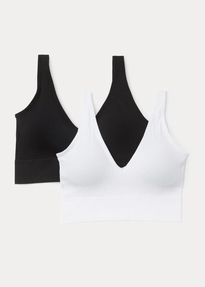 Matalan 2 Pack Black & White Ribbed Bralettes