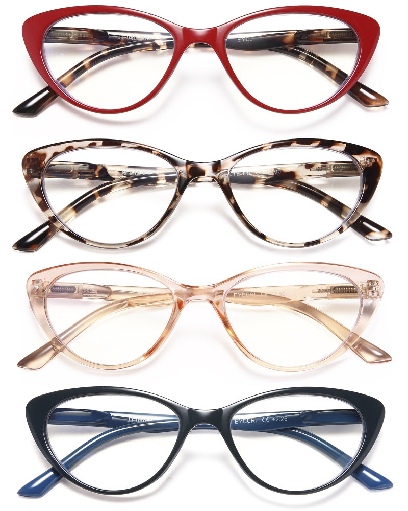 EYEURL 4Pack Cat Eye Reading Glasses for Women Blue Light Blocking Readers with Spring HingesAntiGlareUV Rays Reading Glasses15