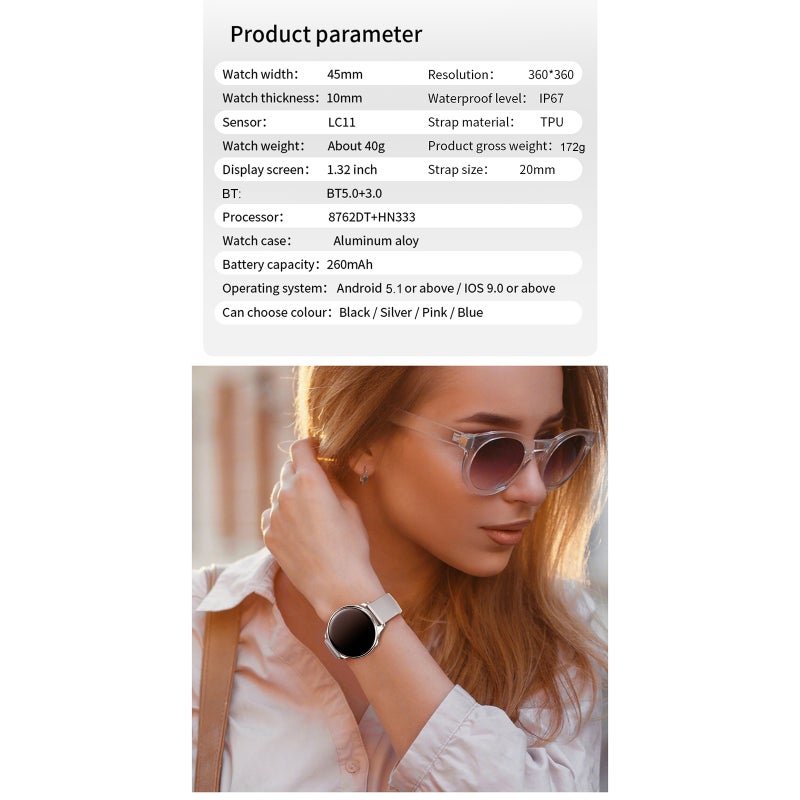 ساعة رياضية ذكية TIME 2 بشاشة لمس كاملة مقاس 1.32 بوصة ودقة 360*360 بكسل، مكالمة عبر البلوتوث، تاج دوار، 19 وضع رياضي، مراقص صحي، وظيفة كلمة المرور/انقسام الشاشة، مجموعة ضخمة من لوحات الساعة - Image 5