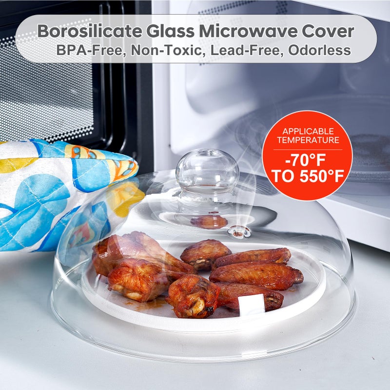 CozyState 10 Inch Borosilicate Glass Microwave Splatter Cover for Food, All Glass Tall Splatter Guard Microwave Plate Light Serving Dish Covers Lid with Handle for Heating Food - Image 2