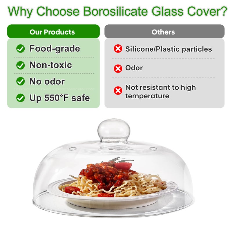 CozyState 10 Inch Borosilicate Glass Microwave Splatter Cover for Food, All Glass Tall Splatter Guard Microwave Plate Light Serving Dish Covers Lid with Handle for Heating Food - Image 3