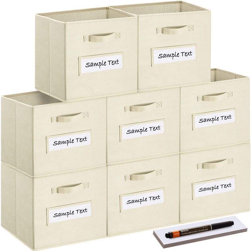 artsdi 13x13x13 storage cube binsSet of 8 Fabric storage cubes with 8 Labels Window Cards  a Pen storage cubes 13x13 Collapsible 13 inch cube storage bins Cubby Boxes Beige