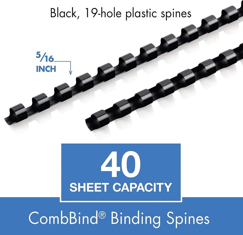 Mead CombBind Binding Spines/Spirals/Coils/Combs, 5/16", 40 Sheet Capacity, Black, 125 Pack (4000131) - Image 2