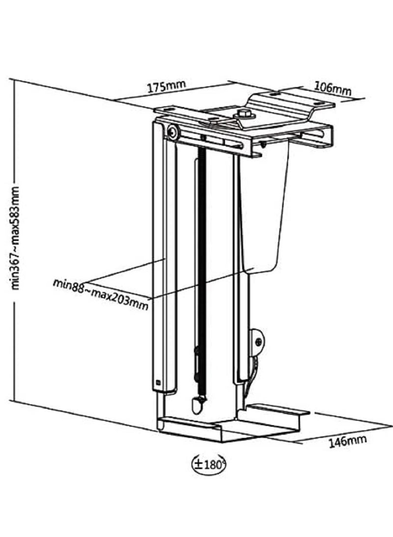 CPU Holder/Under-desk PC Mount: 360° Swivel, Stepless Height  Width Adjustable - Image 4