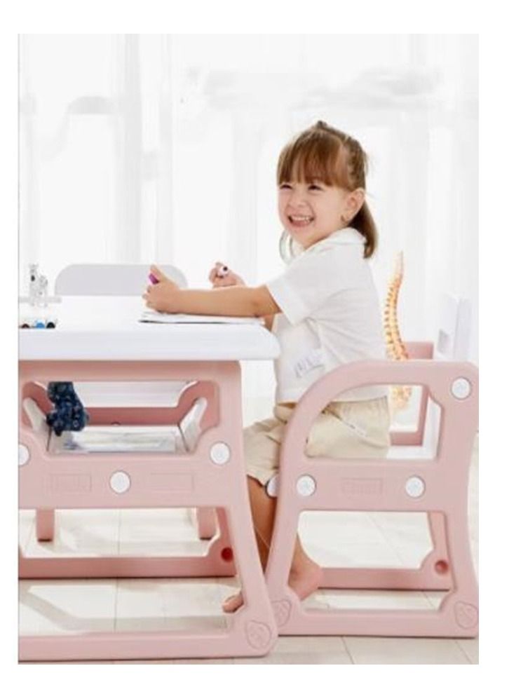 Kids Study Table and Chairs Set, Height Adjustable Toddler Table and Chair Set for Kids Ages 1-8, Graffiti Desktop Plastic Children Art Table - Image 2