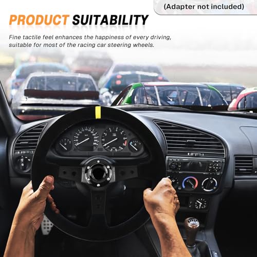 VOONKE 13.6" Universal Suede Steering Wheel Deep Dish Racing Steering Wheel 6 Bolts with Horn Button for Race/Rally/Motorsport/Car Sim Driving,Yellow Positioning Line - Image 5