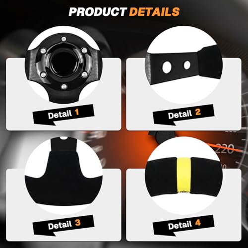 VOONKE 13.6" Universal Suede Steering Wheel Deep Dish Racing Steering Wheel 6 Bolts with Horn Button for Race/Rally/Motorsport/Car Sim Driving,Yellow Positioning Line - Image 3