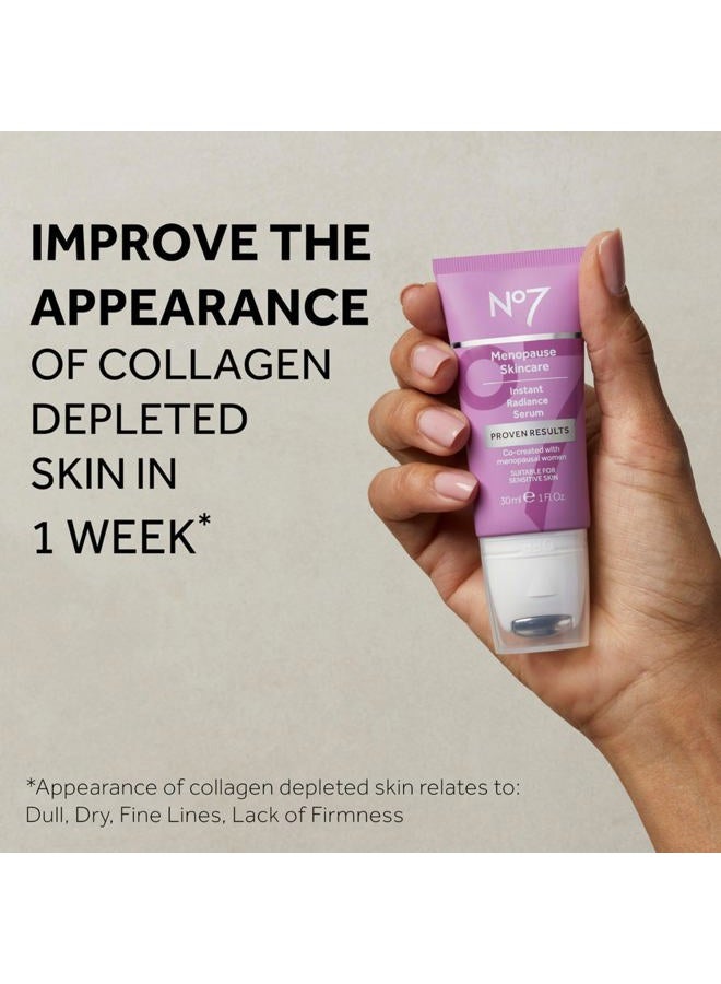No7 Menopause Skincare Instant Radiance Serum – Hydrating Facial Serum with Hyaluronic Acid + Collagen Peptides for Firmer, Healthier Looking Skin – With Cooling Applicator (30ml) - Image 2