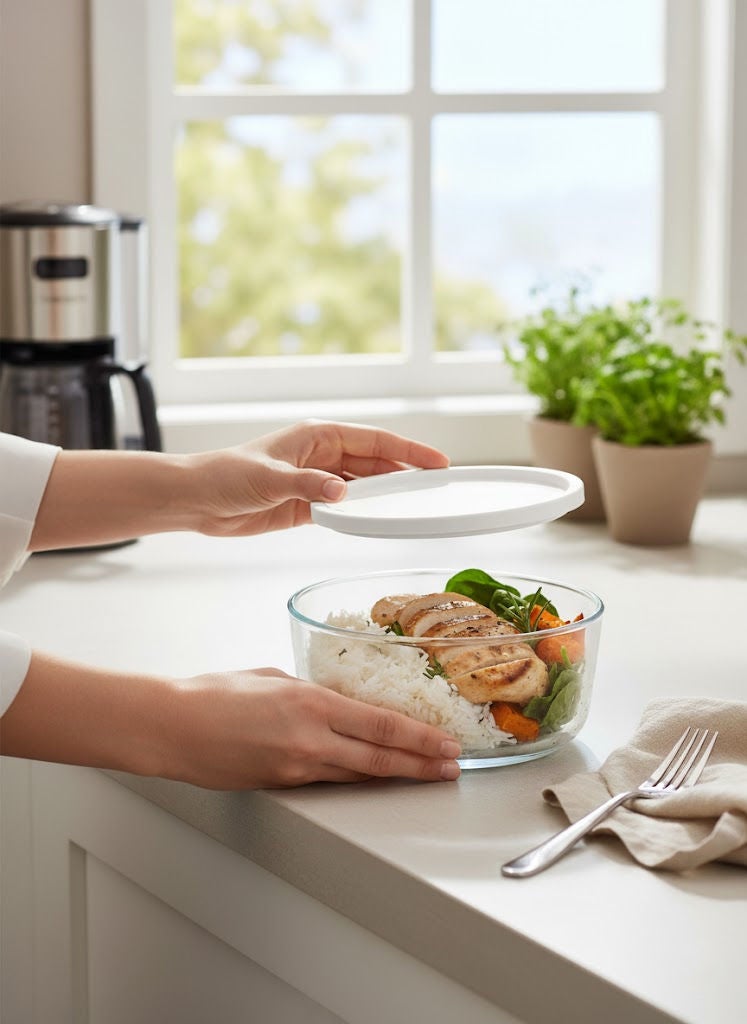 لاف حافظات طعام زجاجية دائرية بغطاء شفاف/أبيض 1.49 لتر - Image 2